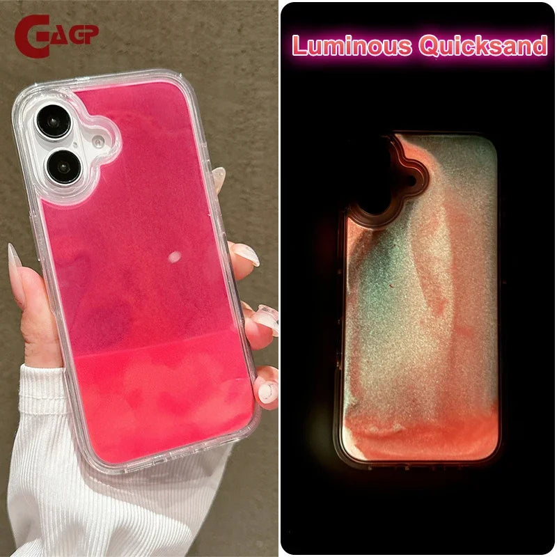 Luminous Quicksand Transparent Phone Case for Iphone 16 Pro Max 16 15 14 13 12 Pro Max 16Plus 11 Clear Shockproof Cover 16Pro